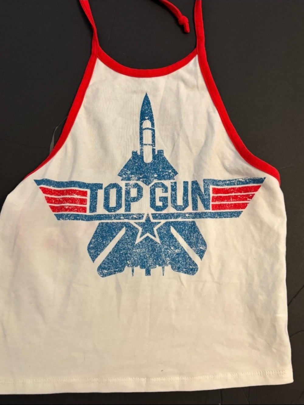 Forever 21 White Tank Top with Blue & Red Top Gun Graphic